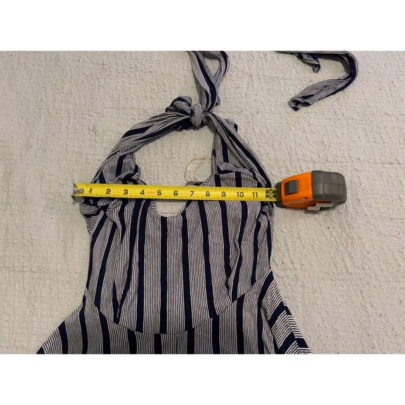 Alya Navy White Striped Maxi Dress M Handkerchief Hem Tie Front Spaghetti Strap - Picture 3 of 10